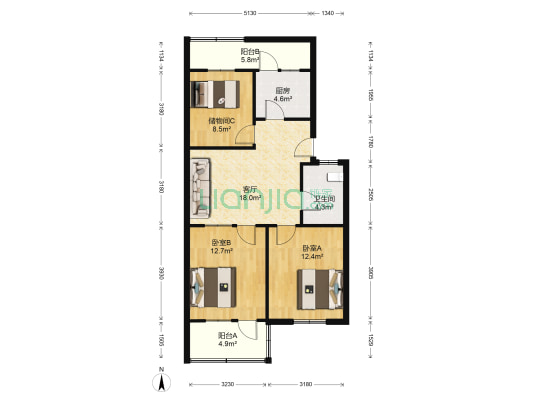 沙口路25号院 2室1厅1卫 79平方