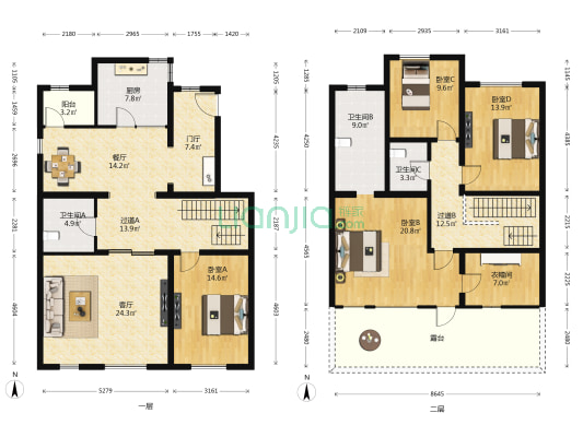 西山美墅馆K区 4室2厅3卫 210平方