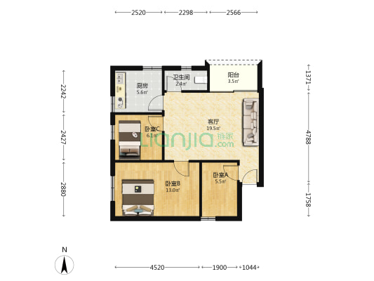 周门路 3室1厅1卫 69平方