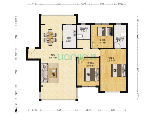 碧桂园陵江府一期 3室1厅2卫 143平方