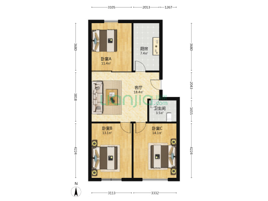清华园(莱西) 3室1厅1卫 88平方