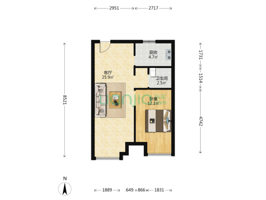 华彩唐人街二期 1室1厅1卫 69平方