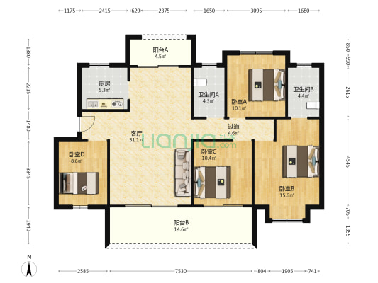 悦海豪庭 4室1厅2卫 142平方