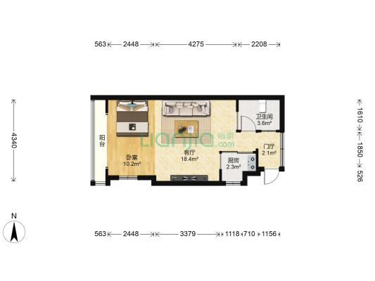 禧福新城 1室1厅1卫 53平方