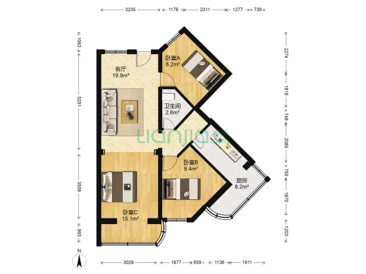 梅源里小区 3室1厅1卫 84平方