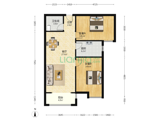 瓮村鑫苑西区 2室1厅1卫 103平方