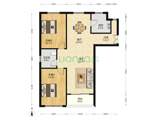 云上栖谷(清韵雅苑) 2室2厅1卫 125平方