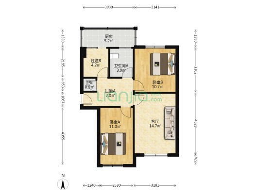 38中小区 2室1厅2卫 68平方