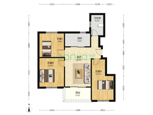 康居苑D区 3室1厅1卫 90平方