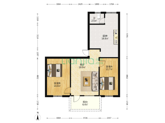 德胜楼 2室1厅1卫 85平方