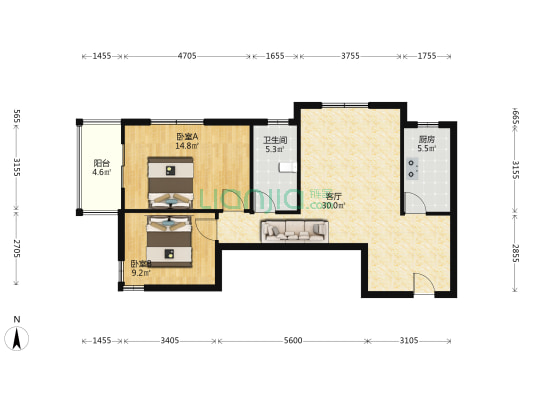 南北通透好户型，小区干净整洁，房本满二-户型图