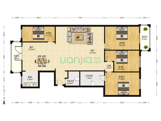 顺通河滨公寓 4室2厅2卫 201平方