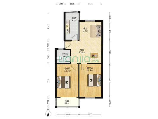 长江路300号 2室2厅1卫 74平方
