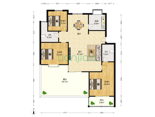 荣勋花园 3室1厅2卫 138平方
