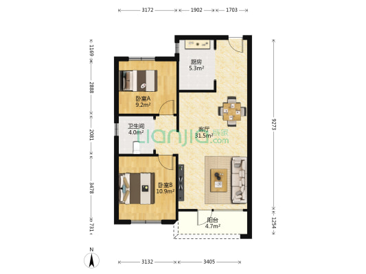 富禹盛京学府 2室1厅1卫 87平方