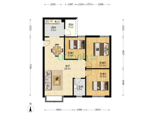 路桥小区 3室1厅1卫 84平方