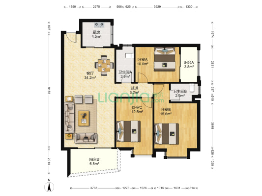 景馨名居B 3室1厅2卫 123平方