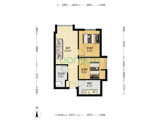 鑫远翡玉公寓 2室1厅1卫 62平方