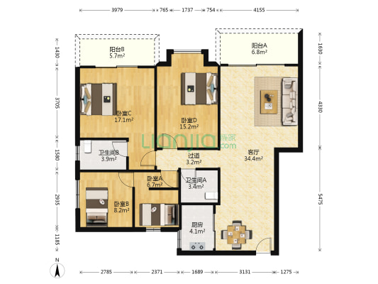 伟业大厦 4室1厅2卫 135平方
