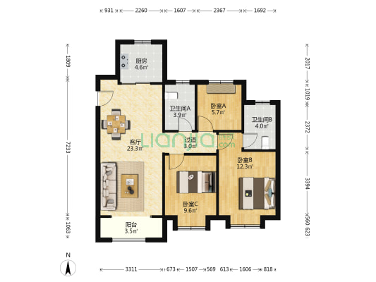 大华清水湾 3室1厅2卫 99平方