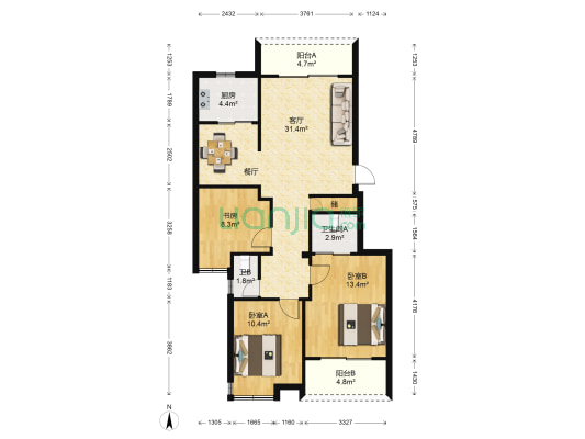 三木城A区 3室1厅2卫 96平方