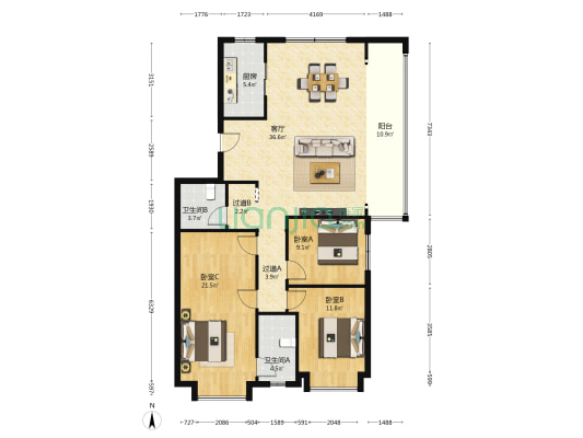 远洋未央华府 3室1厅2卫 140平方