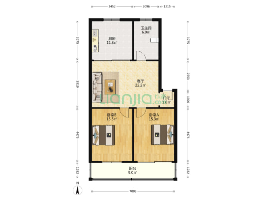 新东街 2室1厅1卫 100平方
