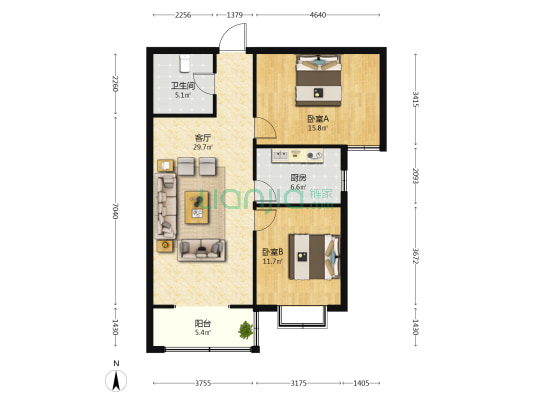 爱佳斯嘉 2室1厅1卫 98平方