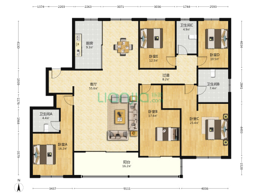 雲尚紫薇 5室1厅3卫 225平方