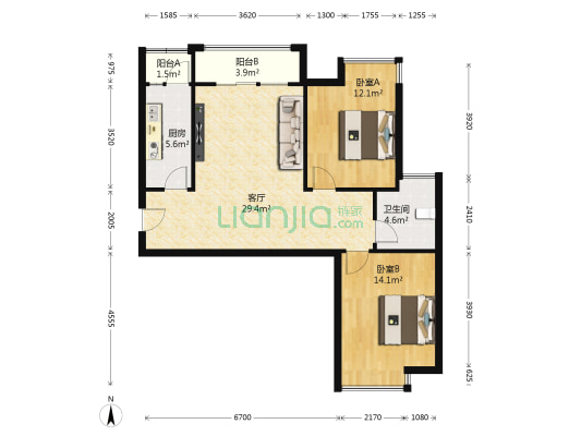 珠光御景 2室1厅1卫 89平方
