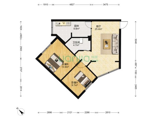 科院街6号 2室1厅1卫 74平方