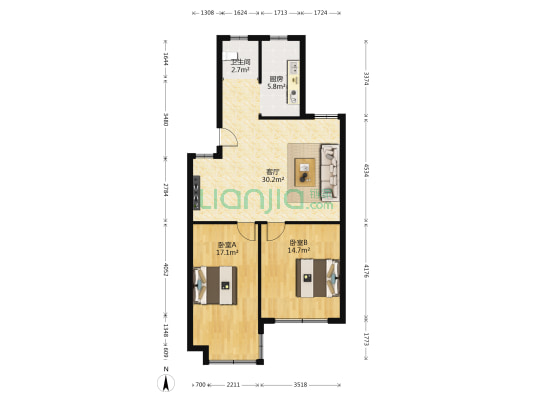 汉城国际花苑 2室1厅1卫 85平方