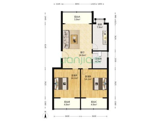 湖北城建职院南湖住宅小区 2室1厅1卫 97平方