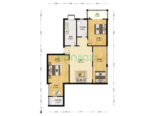 永清路33号 4室1厅2卫 105平方