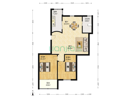 夏家桥100号 2室2厅1卫 97平方