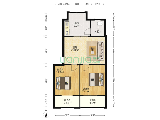襄阳华府 2室1厅1卫 75平方