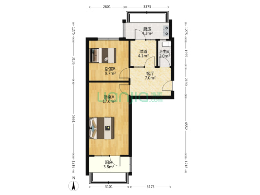 桥西区委宿舍 2室1厅1卫 64平方