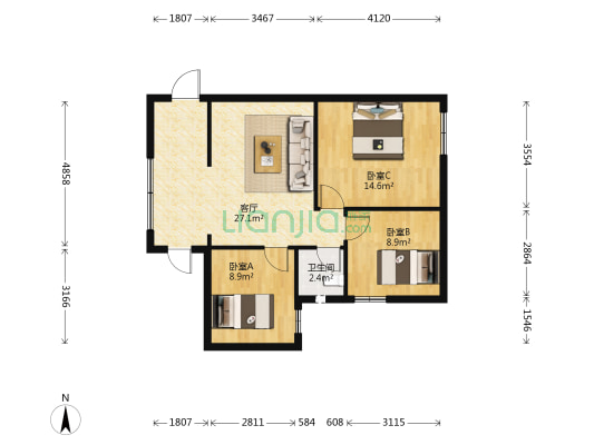 南友村 3室1厅1卫 68平方
