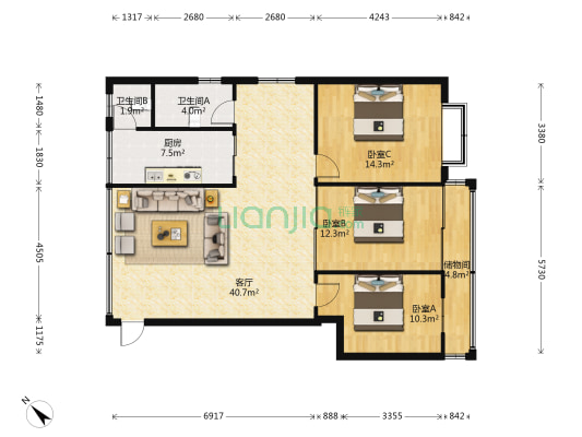 林苑广场 3室1厅2卫 118平方