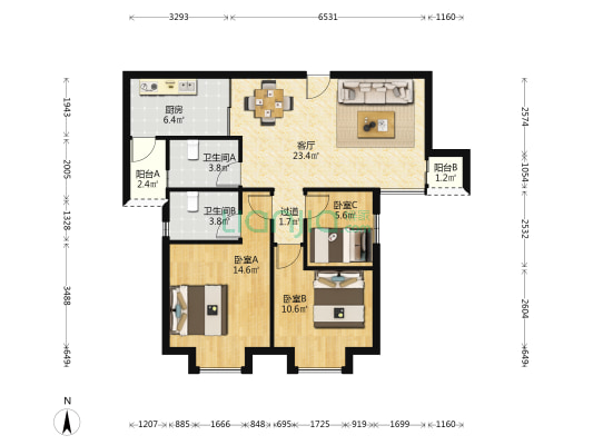 南光名仕苑 3室1厅2卫 100平方