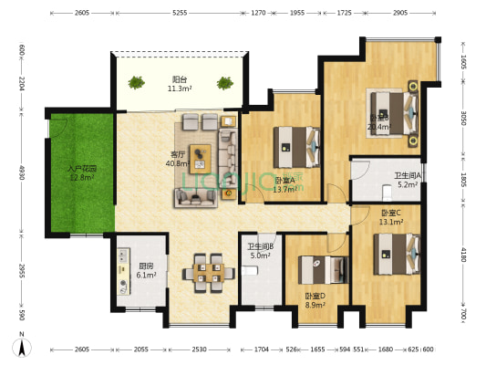 一城峯景 4室1厅2卫 155平方