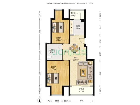 乐府兰亭 2室1厅1卫 87平方