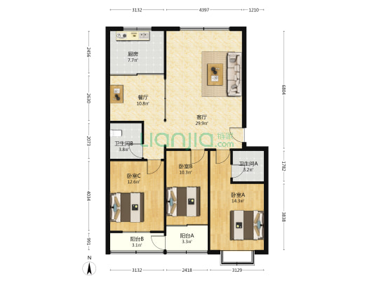 政亨育新苑小区 3室2厅2卫 123平方