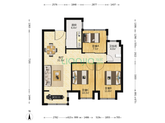 兰亭都荟 3室1厅1卫 94平方