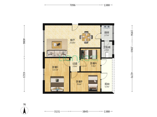 海南省汽车运输总公司红坎坡住宅区 3室1厅1卫 78平方