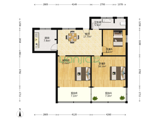 青年里14号 2室1厅1卫 150平方