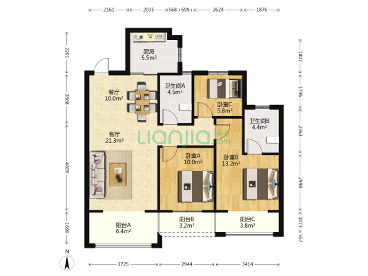 紫荆庄园 3室2厅2卫 92平方