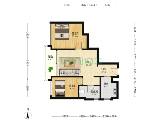 笋岗中心万象华府 2室1厅1卫 78平方
