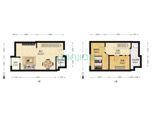 华论国际大厦 1室1厅2卫 44平方