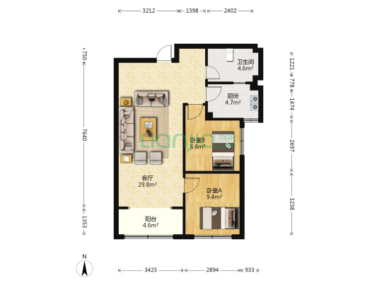 水映幸福城 2室1厅1卫 83平方